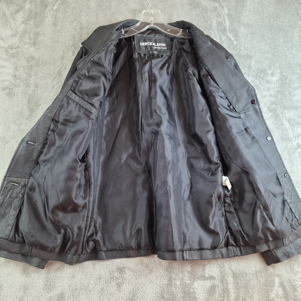 Serge Platini Blazer Jacket Small Black Genuine Leather 2 Buttons Sport‎ Coat - Picture 13 of 16